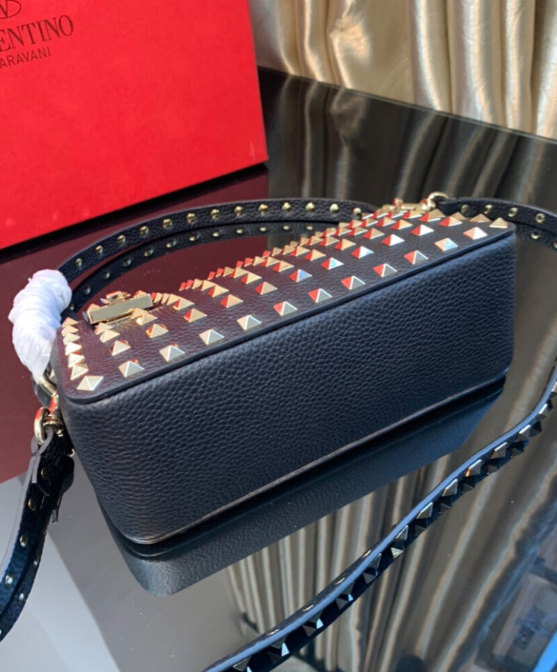Valentino Small Rockstud Grainy Calfskin Crossbody Bag With All-Over Studs Black